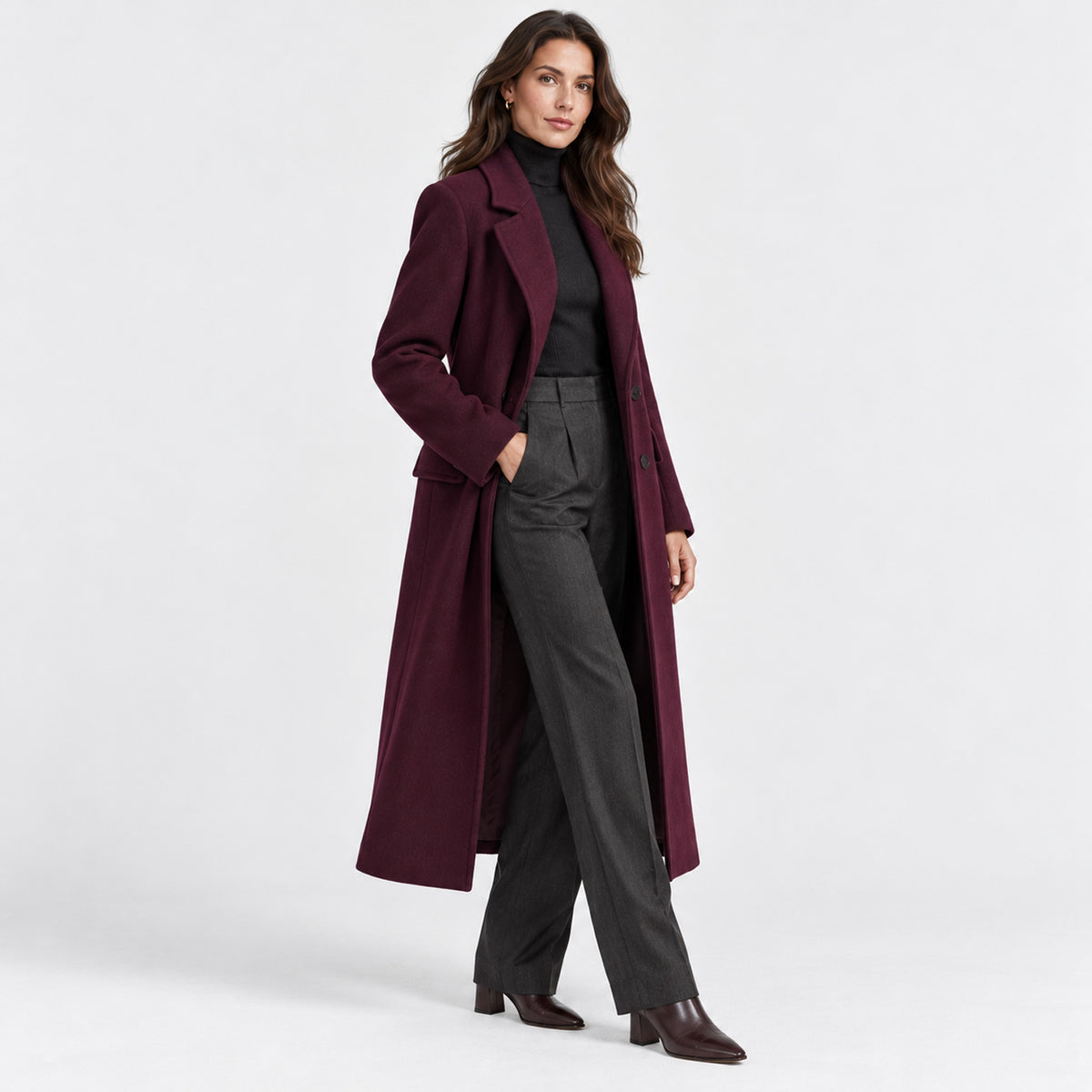 Monvaline | Women's Long Wool Blend Tailored Winter Coat