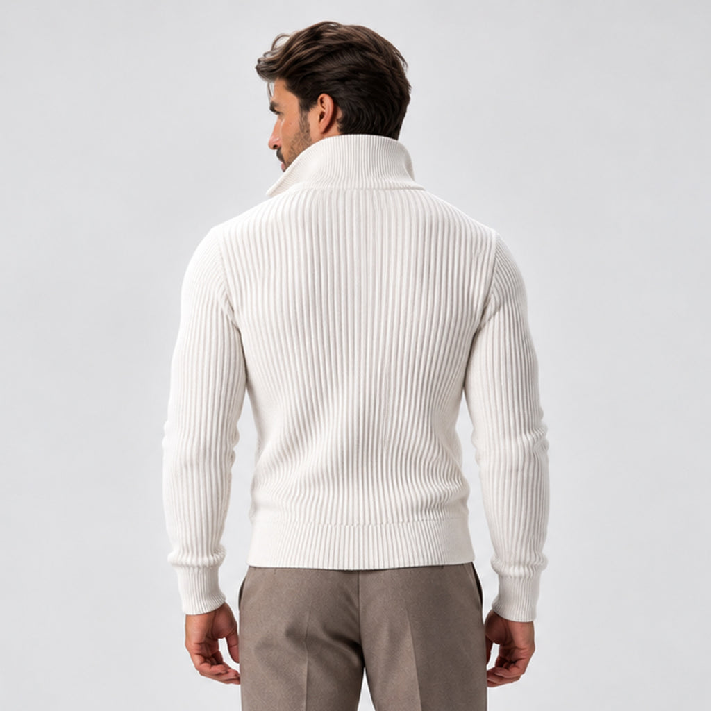 Monvaline | Men’s Ribbed Knit Zip-Up Cardigan with Stand Collar