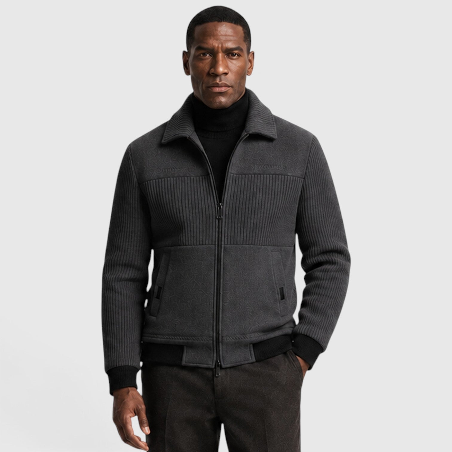 Monvaline | Men’s Ribbed Zip-Up Jacket – Warm Fleece Lined