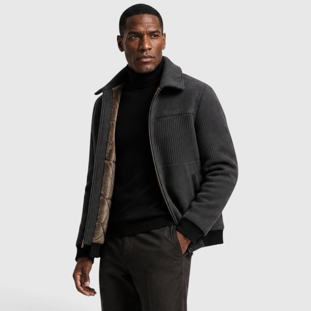 Monvaline | Men’s Ribbed Zip-Up Jacket – Warm Fleece Lined