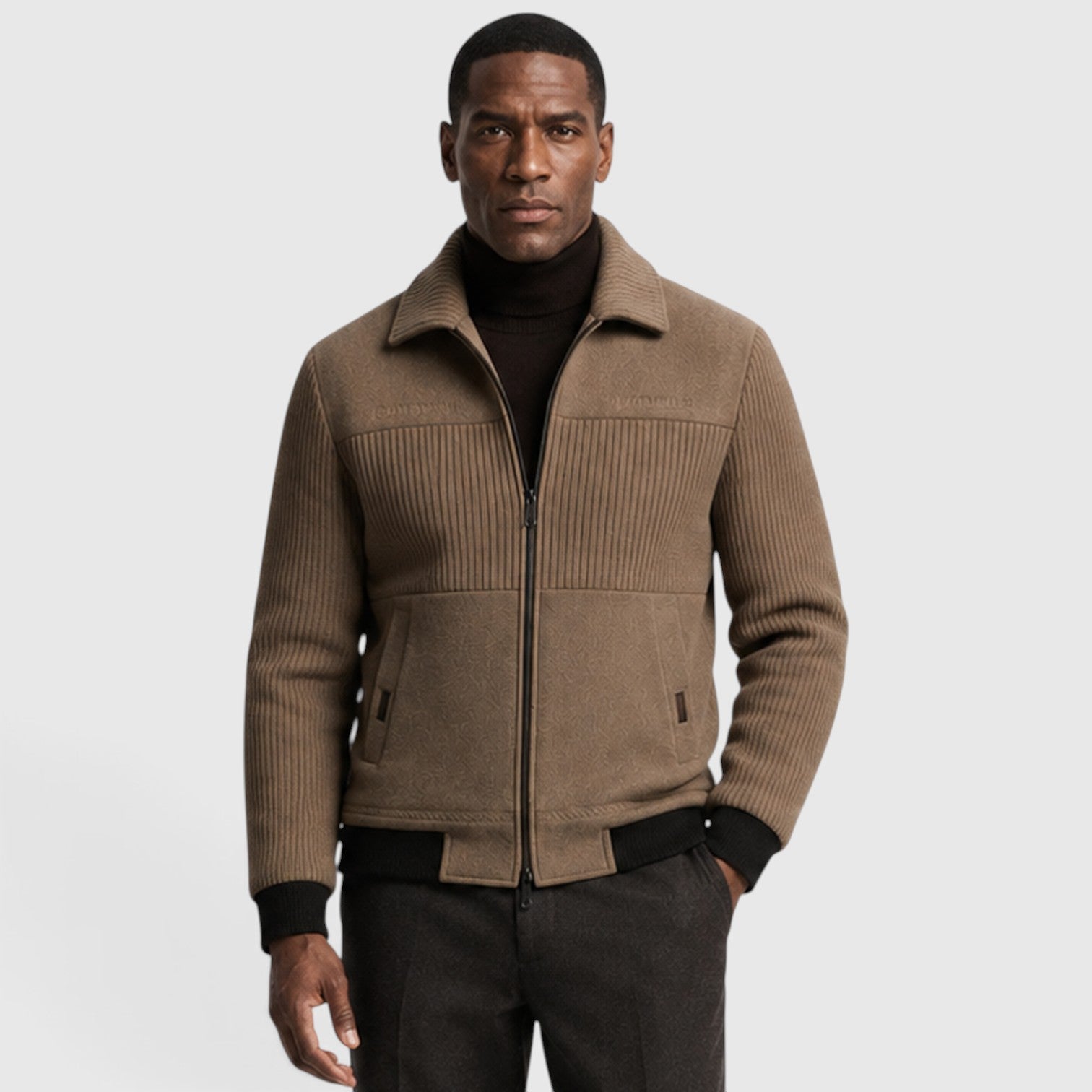 Monvaline | Men’s Ribbed Zip-Up Jacket – Warm Fleece Lined