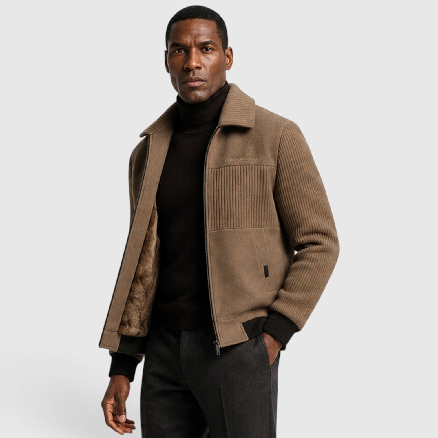Monvaline | Men’s Ribbed Zip-Up Jacket – Warm Fleece Lined