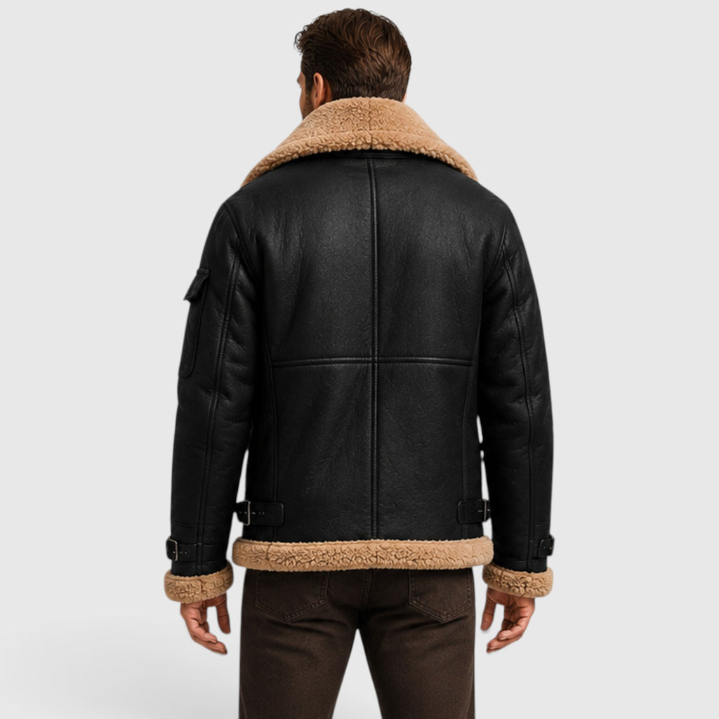 Monvaline | Men’s Shearling Leather Jacket – Faux Fur Lined