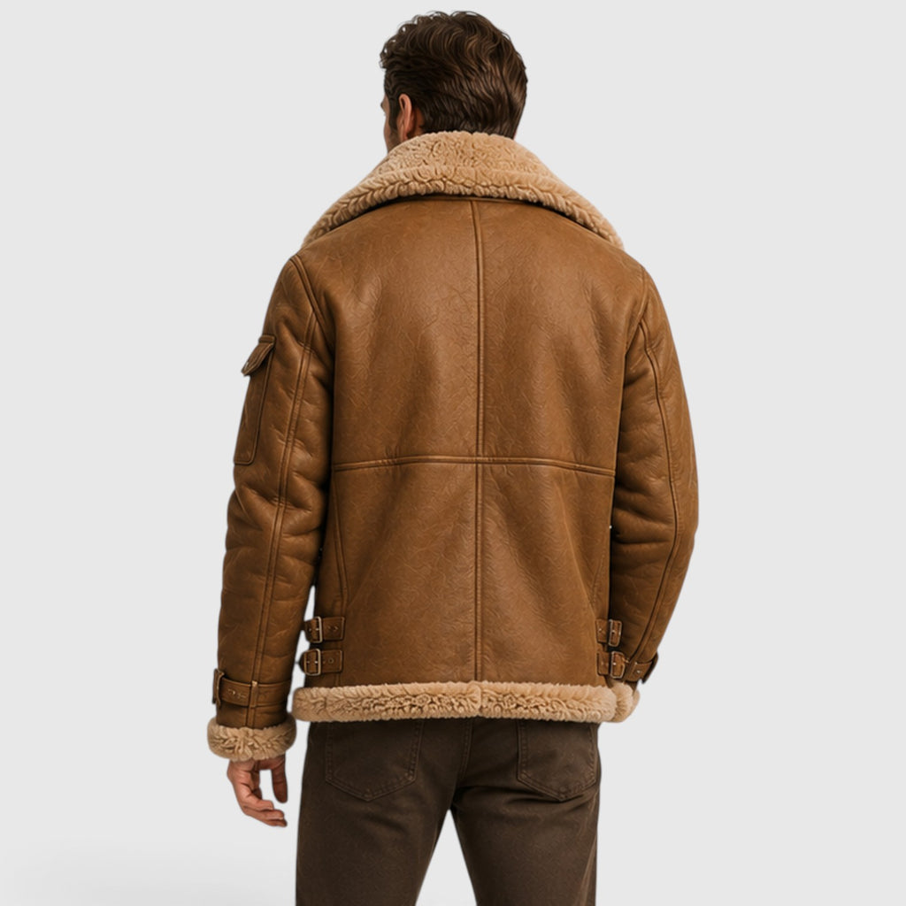 Monvaline | Men’s Shearling Leather Jacket – Faux Fur Lined