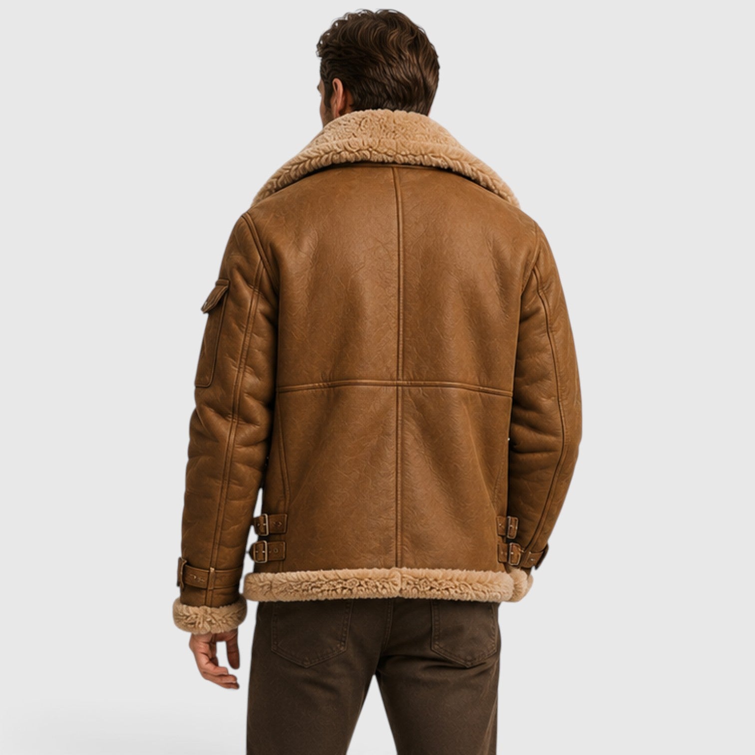 Monvaline | Men’s Shearling Leather Jacket – Faux Fur Lined