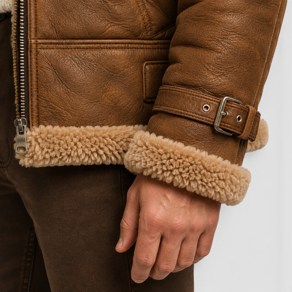 Monvaline | Men’s Shearling Leather Jacket – Faux Fur Lined