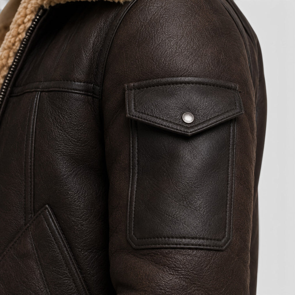 Monvaline | Men’s Shearling Leather Jacket – Faux Fur Lined