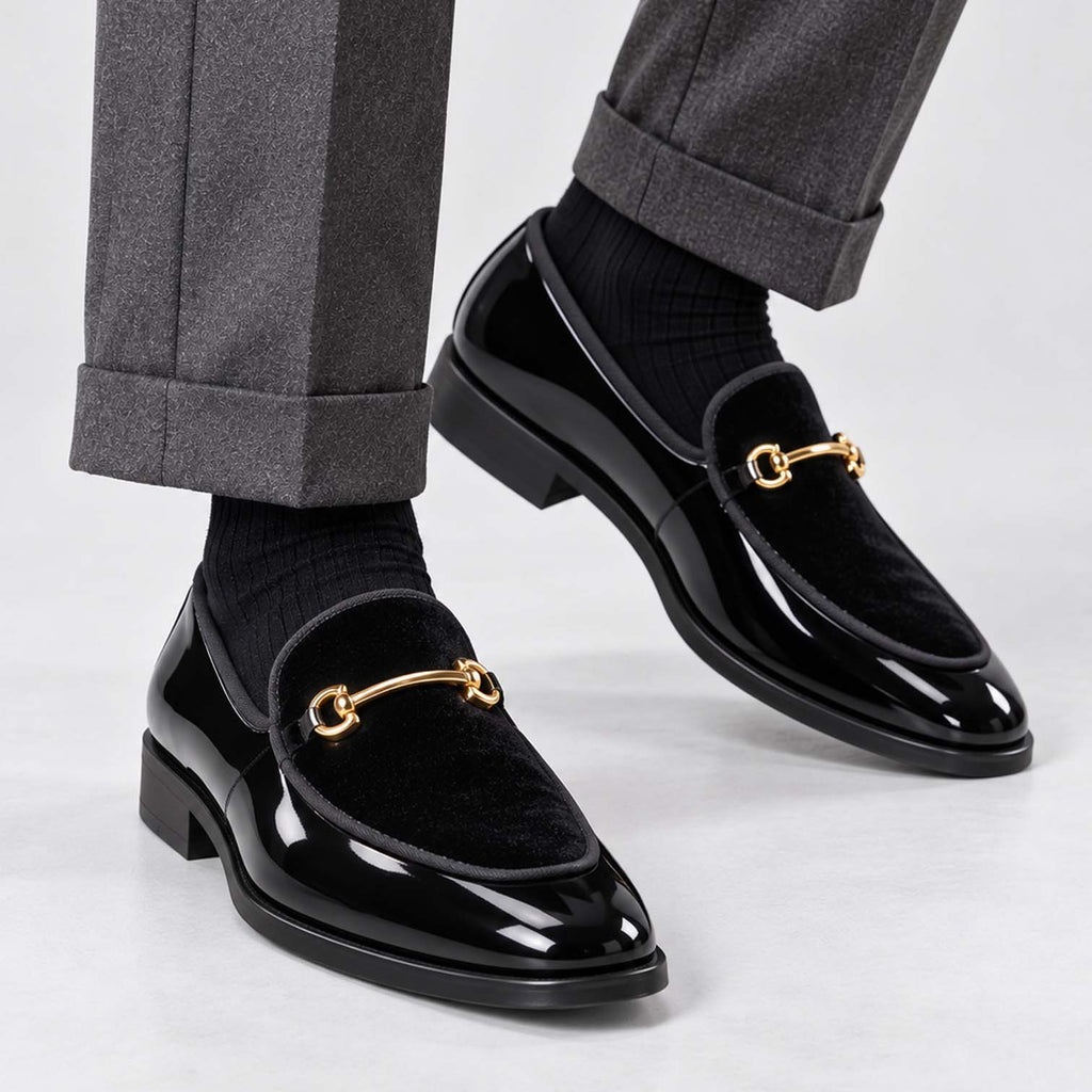Monvaline | Men’s Slip-On Patent Leather Loafers with Cushioned Insole