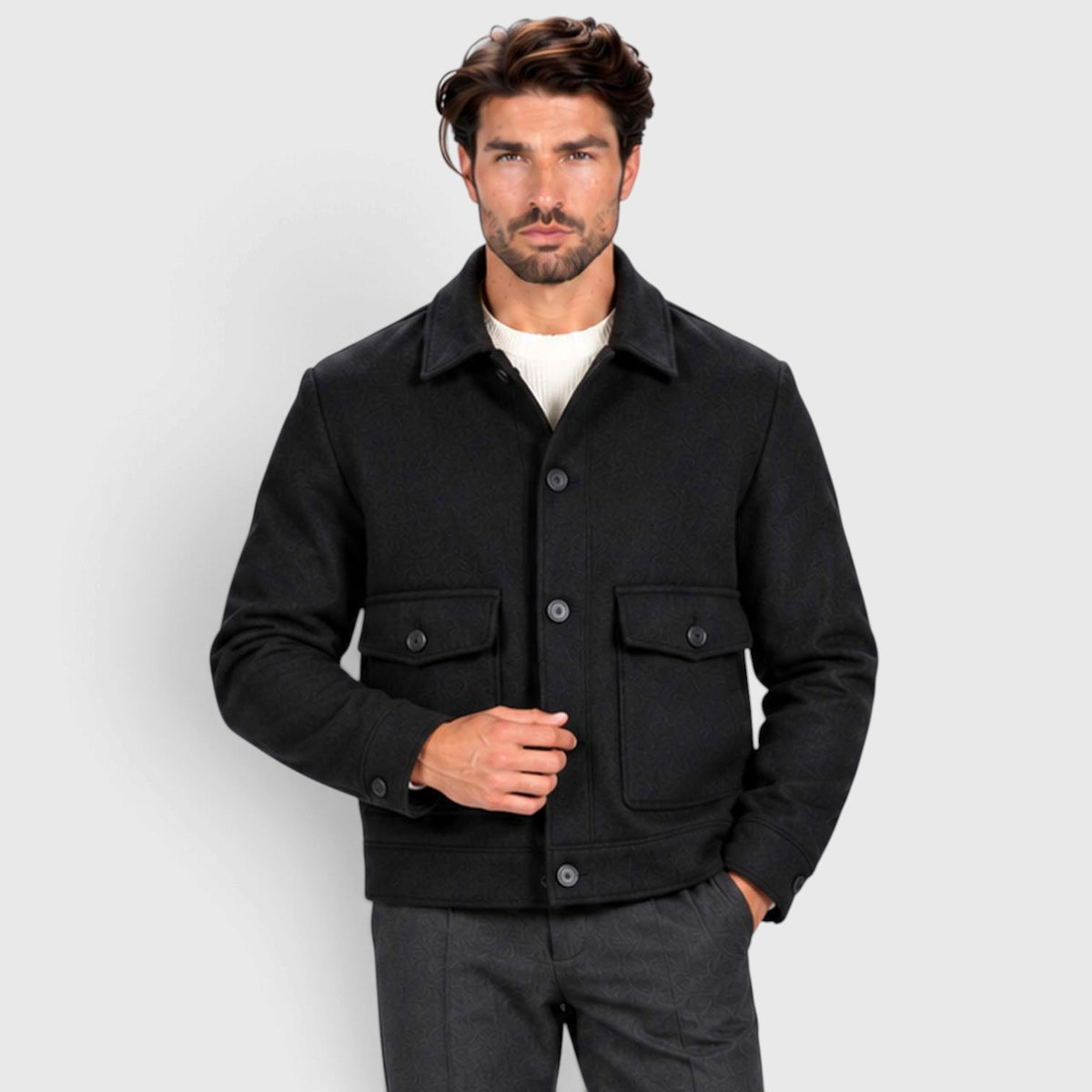 Monvaline | Men’s Smart Casual Button Up Utility Jacket with Patch Pockets