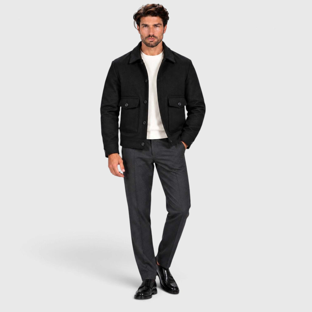Monvaline | Men’s Smart Casual Button Up Utility Jacket with Patch Pockets