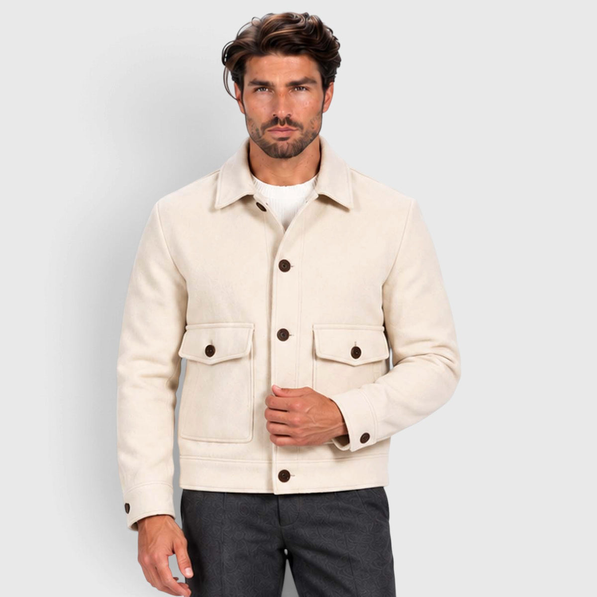 Monvaline | Men’s Smart Casual Button Up Utility Jacket with Patch Pockets