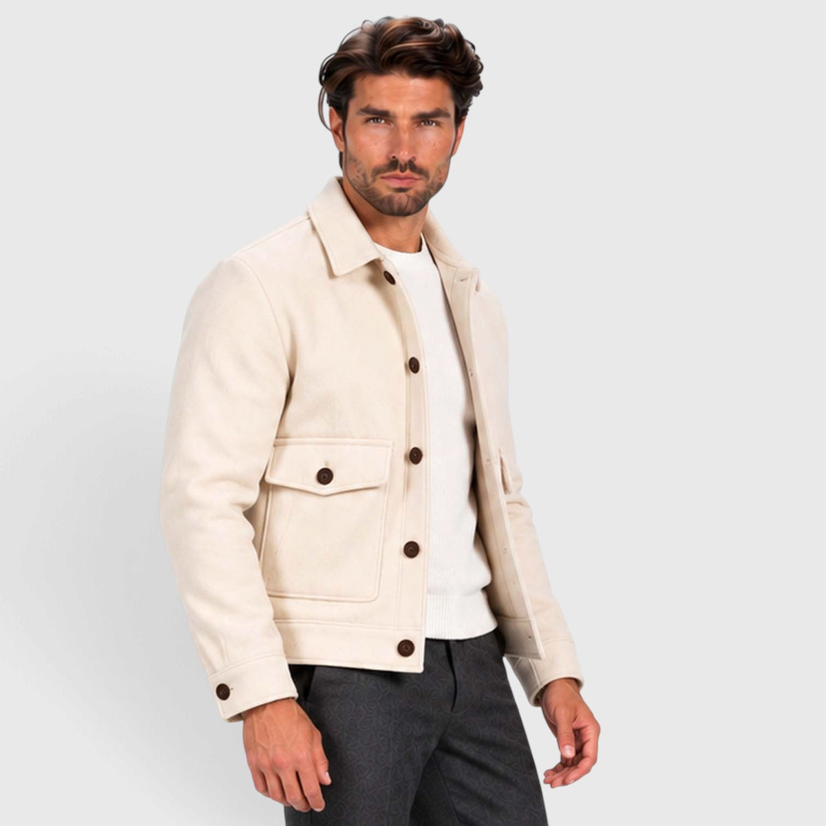 Monvaline | Men’s Smart Casual Button Up Utility Jacket with Patch Pockets