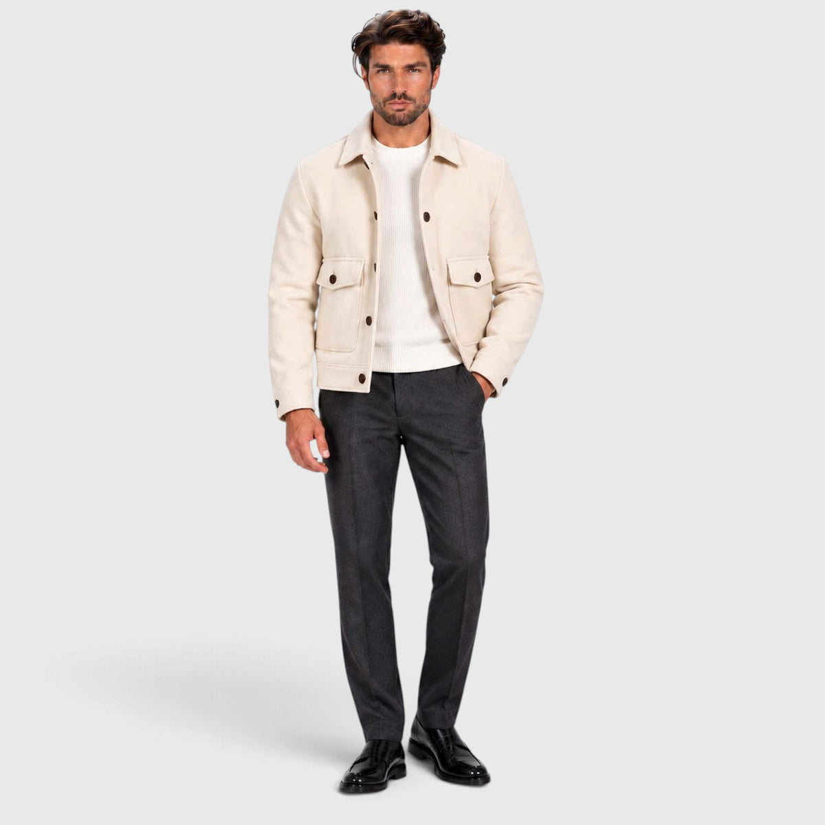 Monvaline | Men’s Smart Casual Button Up Utility Jacket with Patch Pockets
