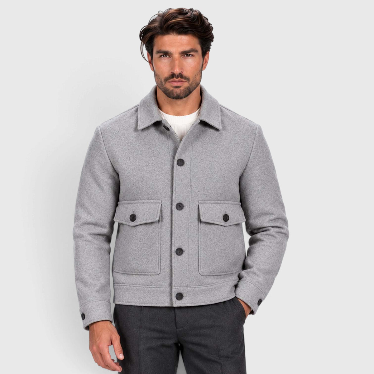 Monvaline | Men’s Smart Casual Button Up Utility Jacket with Patch Pockets