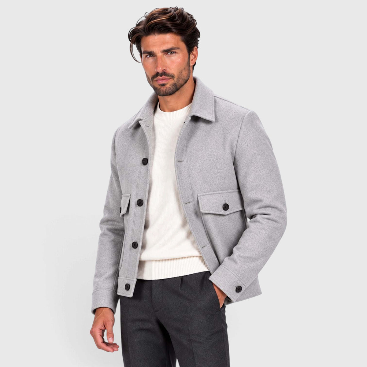 Monvaline | Men’s Smart Casual Button Up Utility Jacket with Patch Pockets