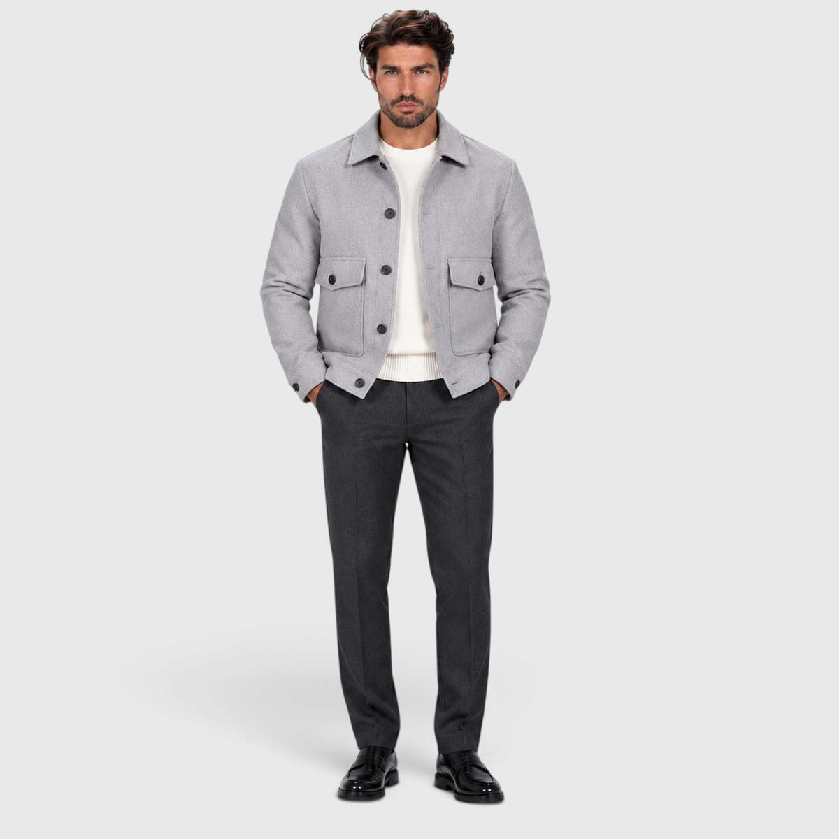 Monvaline | Men’s Smart Casual Button Up Utility Jacket with Patch Pockets