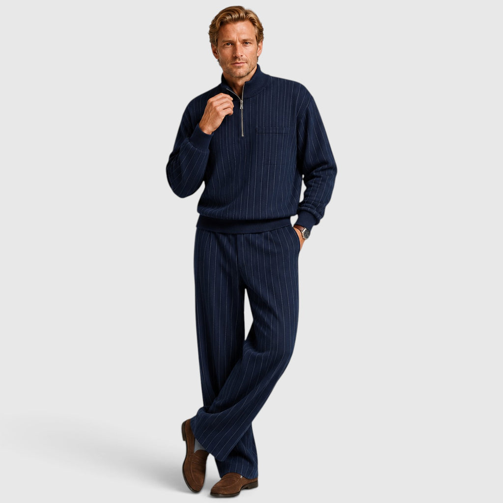 Monvaline | Men’s Striped Quarter-Zip Jumper & Trousers Set