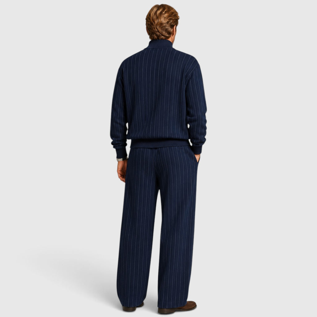 Monvaline | Men’s Striped Quarter-Zip Jumper & Trousers Set