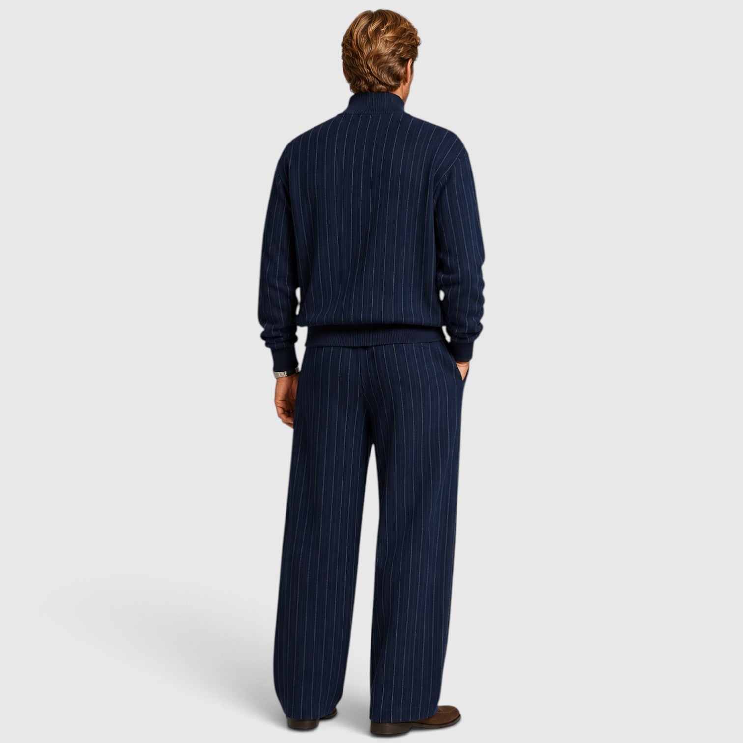Monvaline | Men’s Striped Quarter-Zip Jumper & Trousers Set