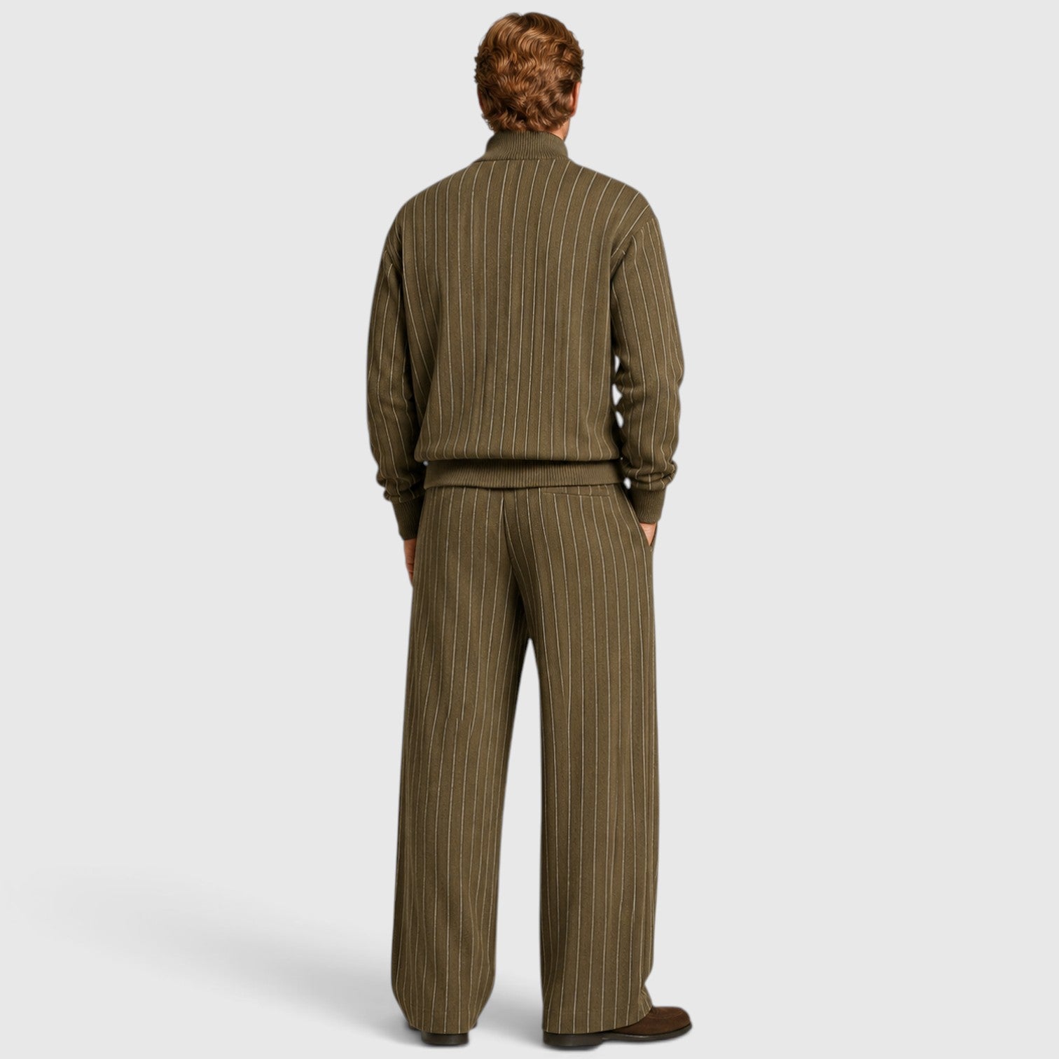 Monvaline | Men’s Striped Quarter-Zip Jumper & Trousers Set