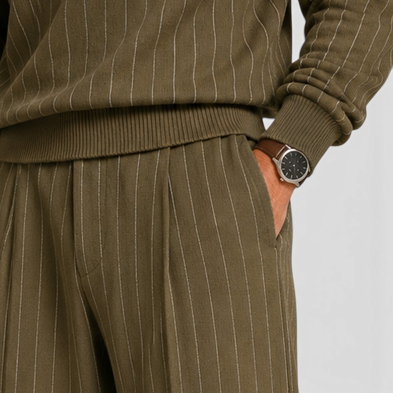Monvaline | Men’s Striped Quarter-Zip Jumper & Trousers Set