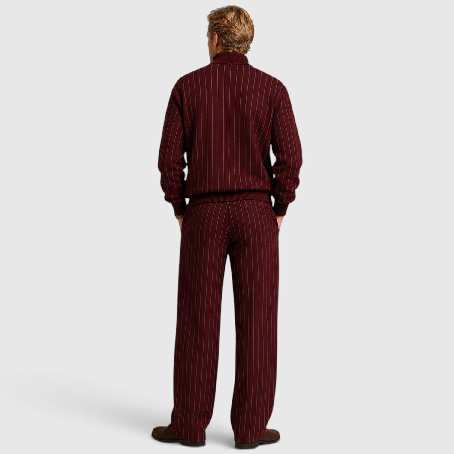 Monvaline | Men’s Striped Quarter-Zip Jumper & Trousers Set