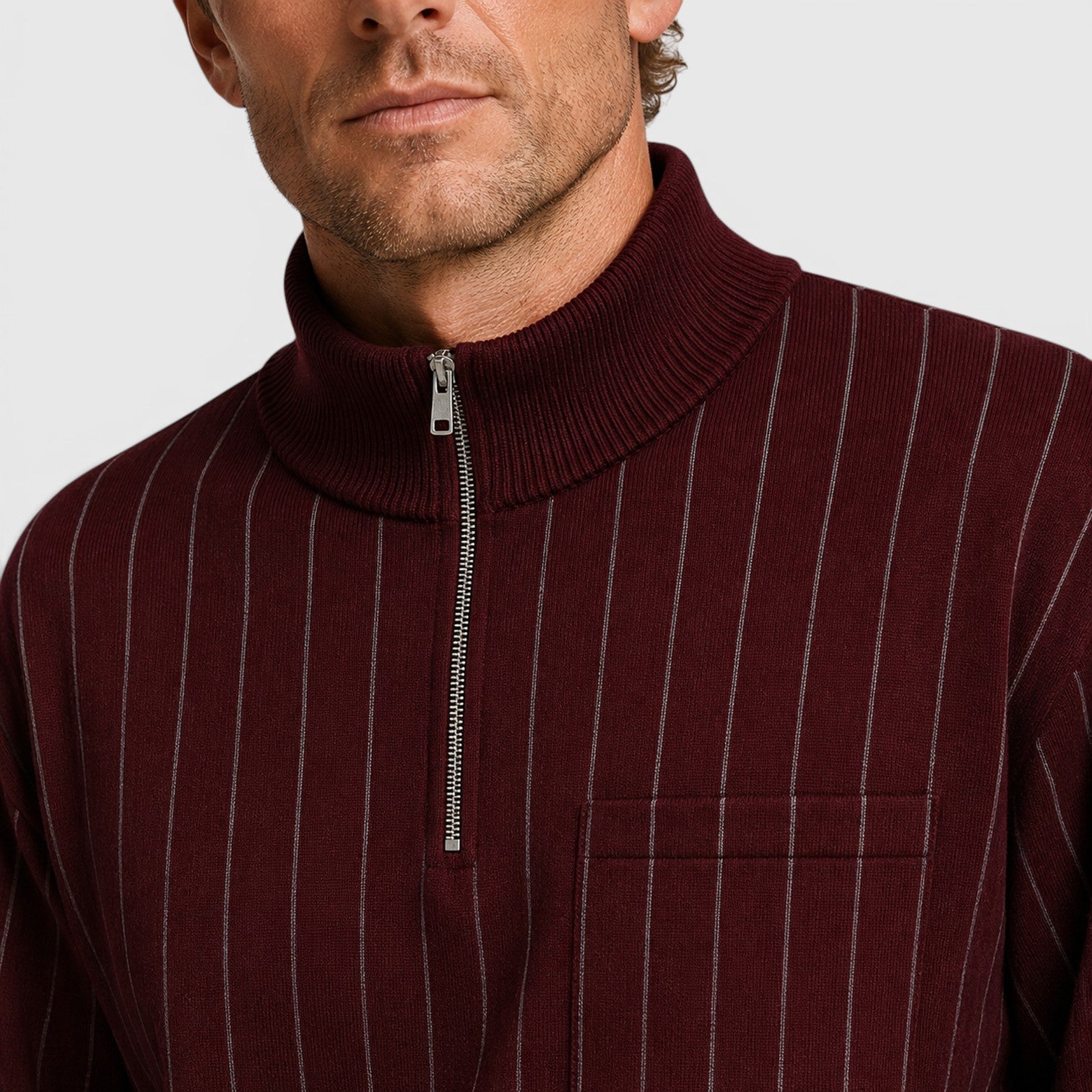 Monvaline | Men’s Striped Quarter-Zip Jumper & Trousers Set