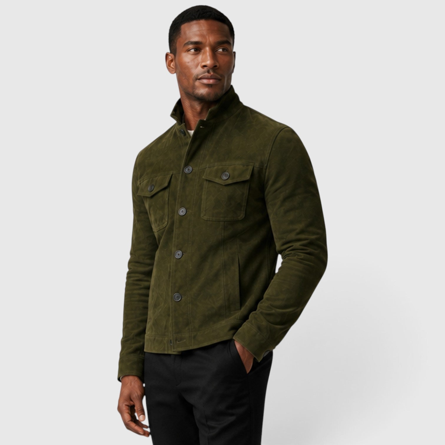 Monvaline | Men’s Suede Overshirt Jacket – Button Front Casual Fit