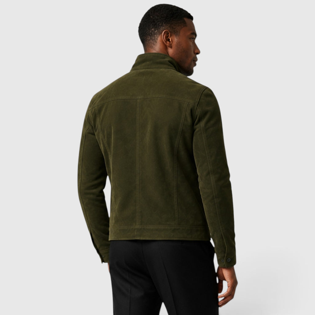Monvaline | Men’s Suede Overshirt Jacket – Button Front Casual Fit