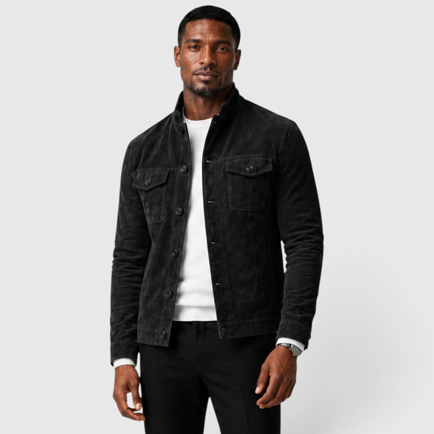 Monvaline | Men’s Suede Overshirt Jacket – Button Front Casual Fit