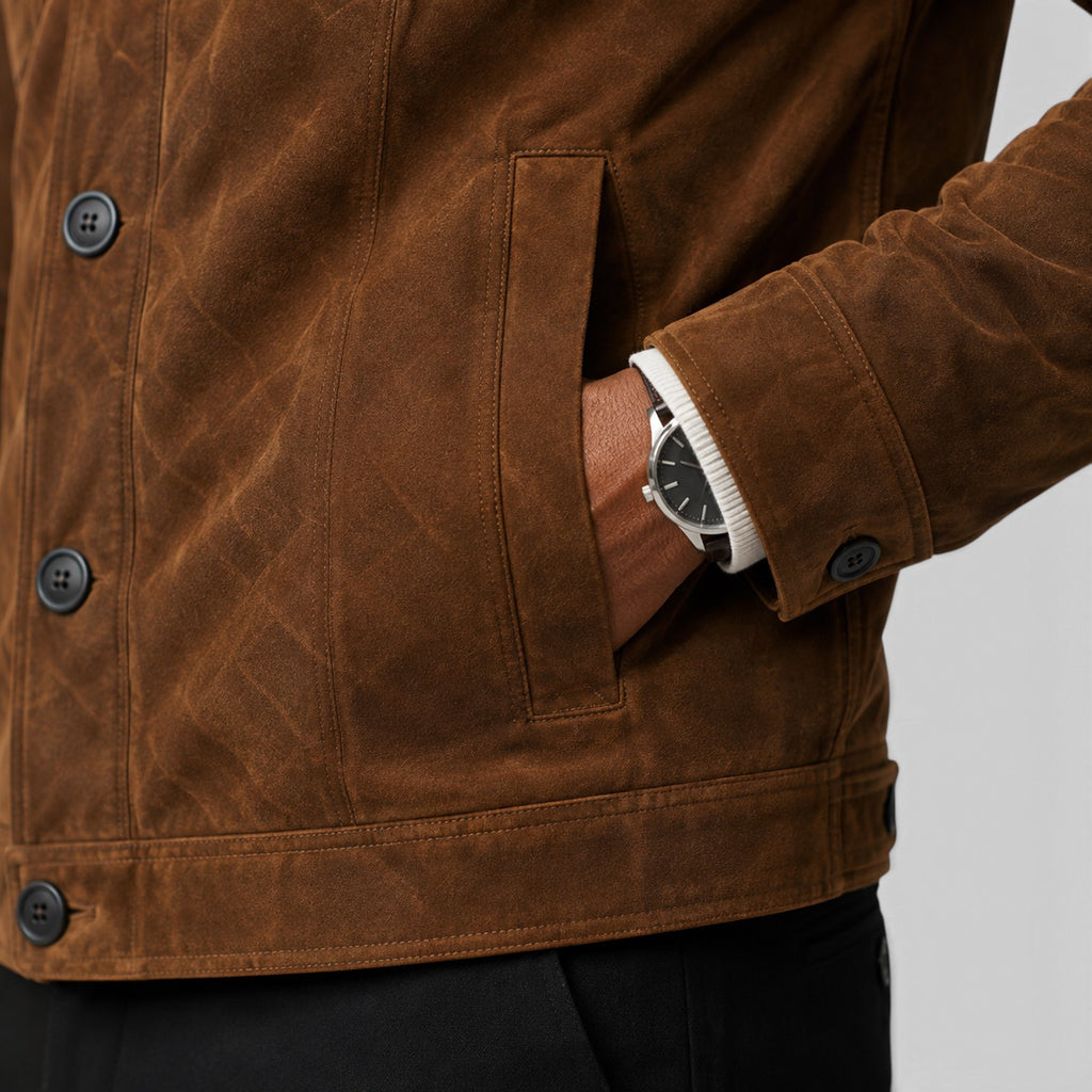 Monvaline | Men’s Suede Overshirt Jacket – Button Front Casual Fit