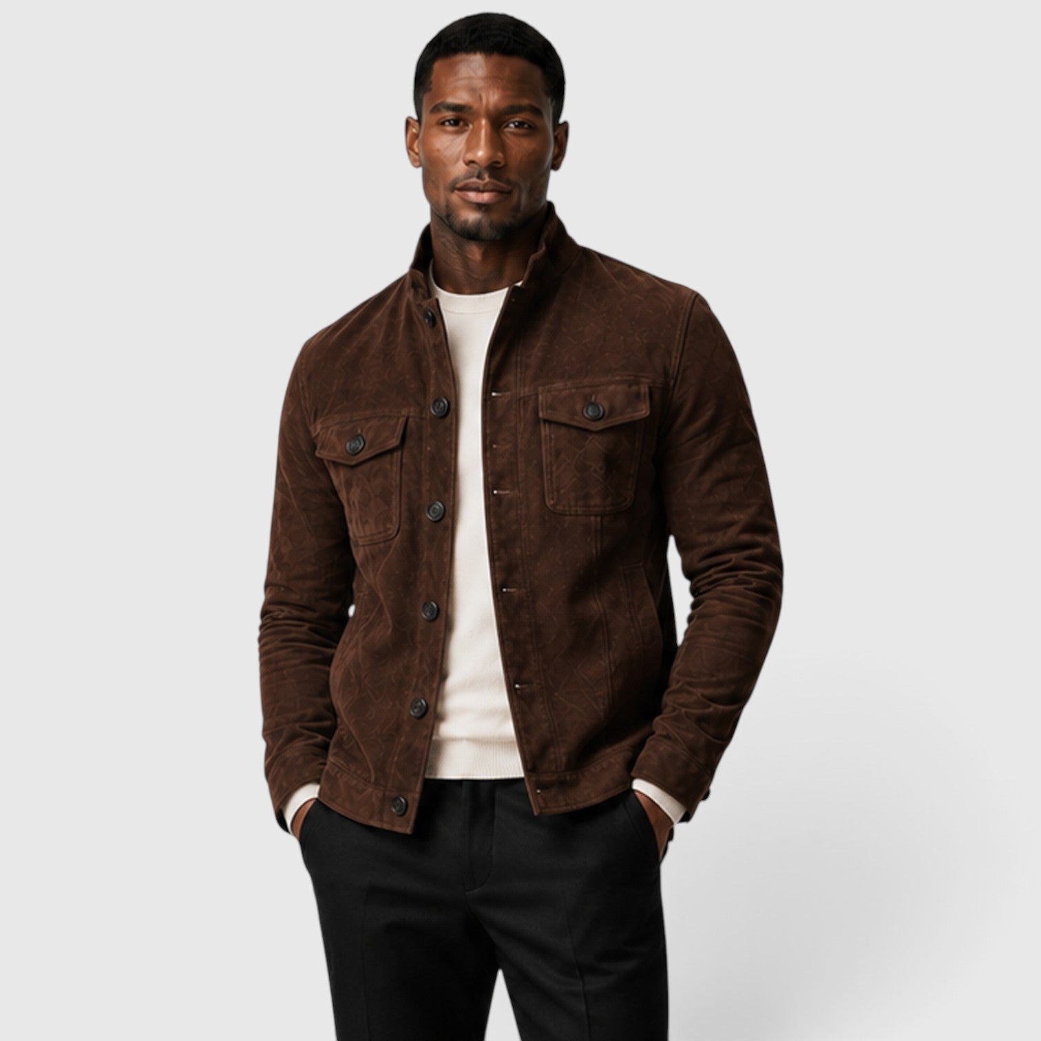 Monvaline | Men’s Suede Overshirt Jacket – Button Front Casual Fit