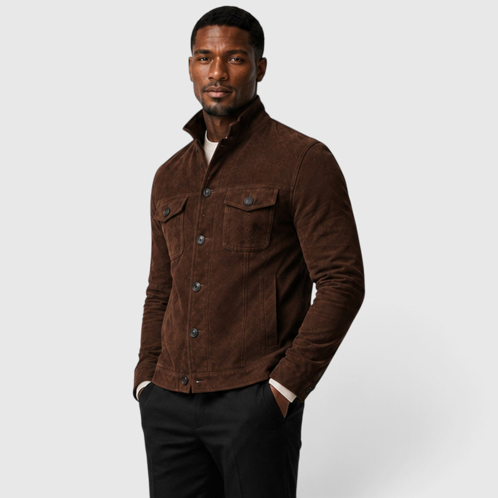 Monvaline | Men’s Suede Overshirt Jacket – Button Front Casual Fit