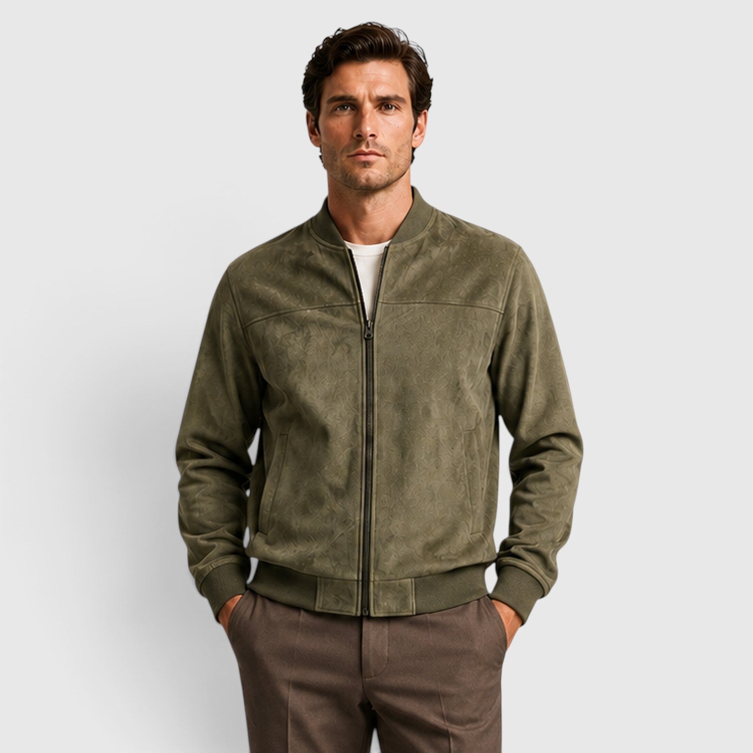 Monvaline | Men’s Suede Zip-Up Jacket - Relaxed Fit Casual Outerwear