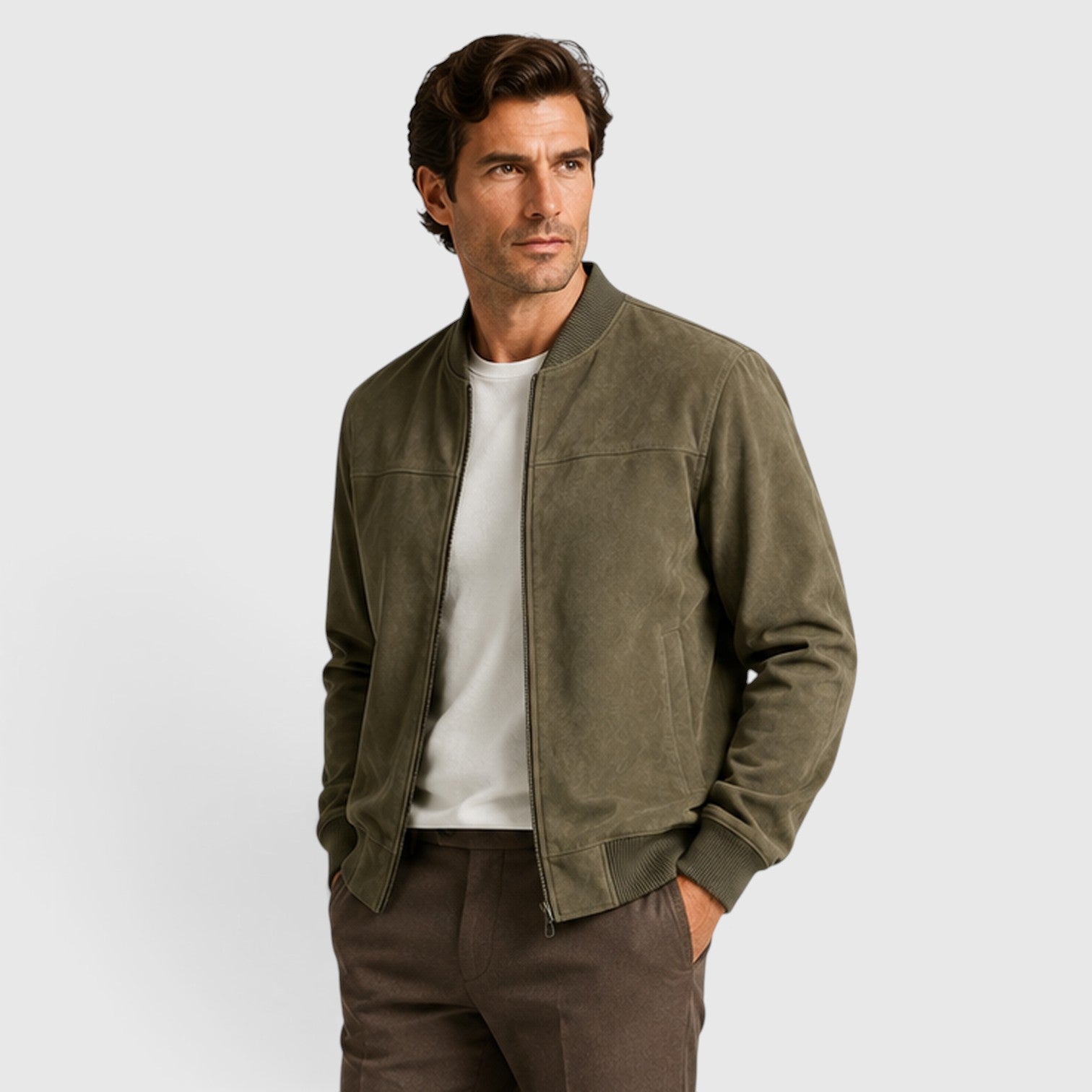 Monvaline | Men’s Suede Zip-Up Jacket - Relaxed Fit Casual Outerwear