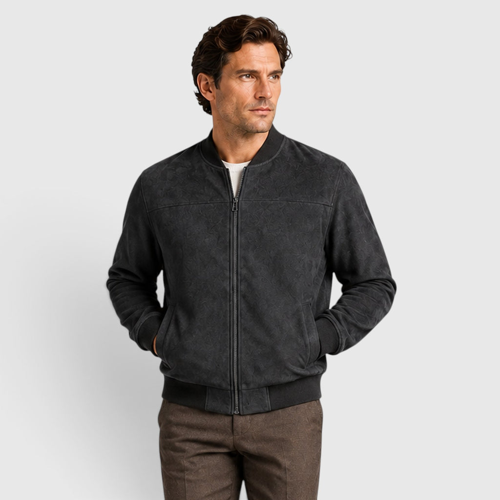Monvaline | Men’s Suede Zip-Up Jacket - Relaxed Fit Casual Outerwear