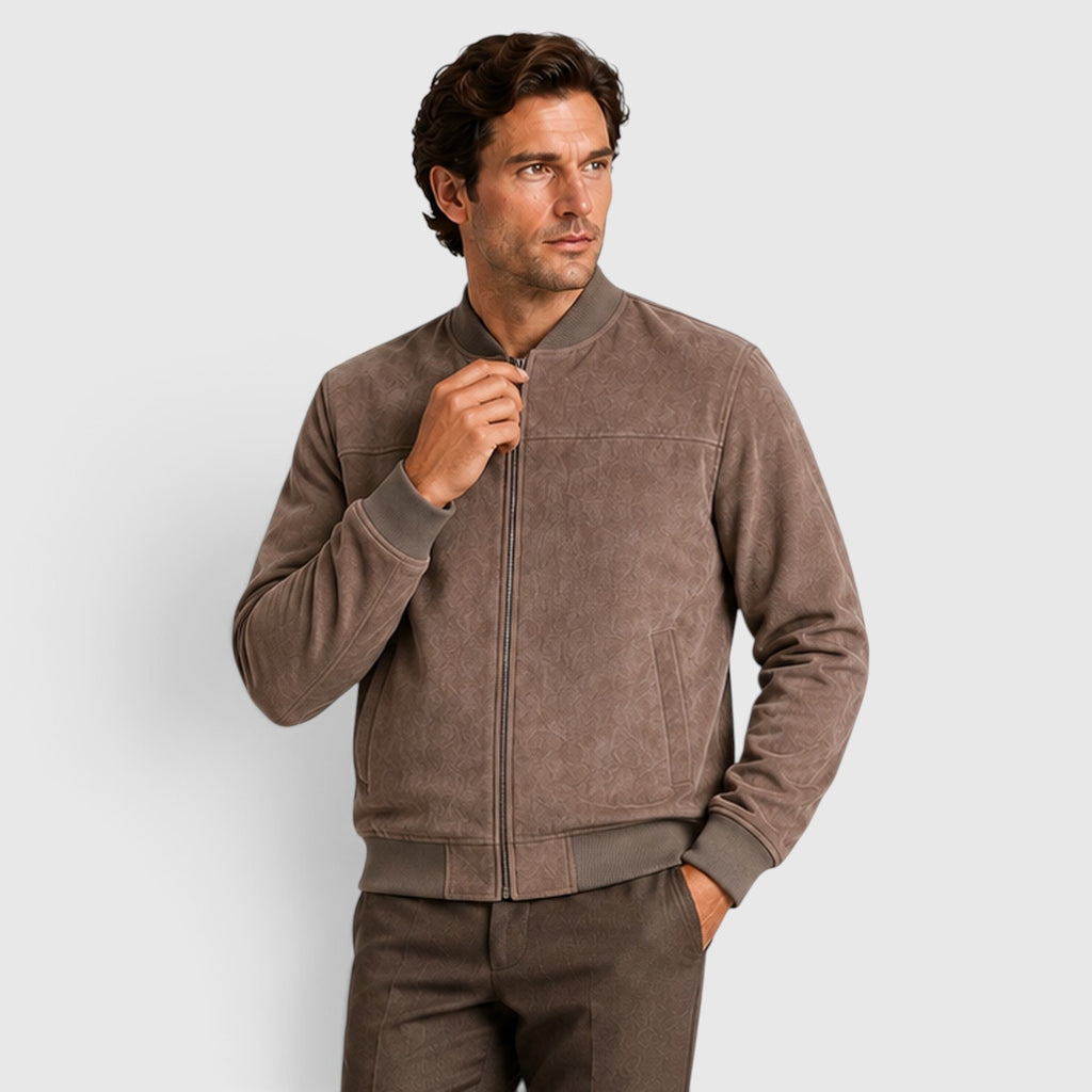 Monvaline | Men’s Suede Zip-Up Jacket - Relaxed Fit Casual Outerwear