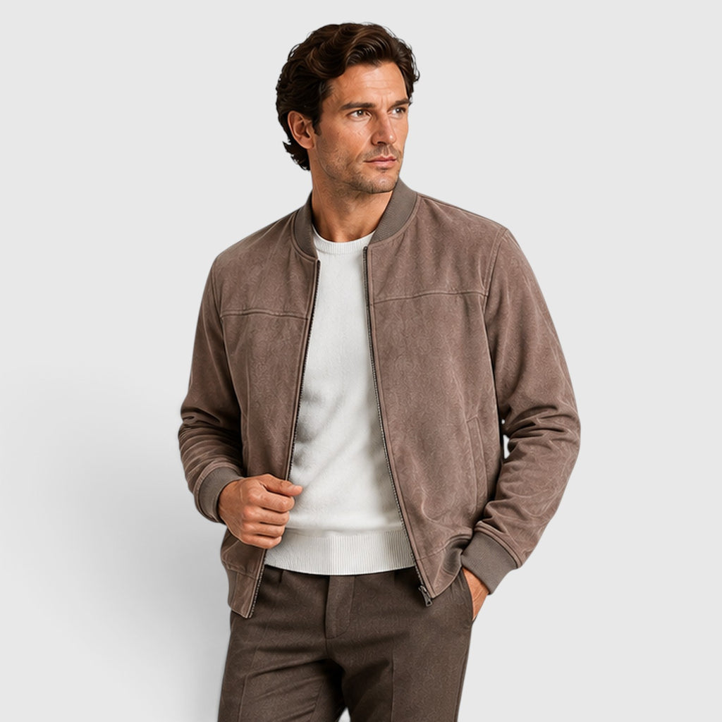Monvaline | Men’s Suede Zip-Up Jacket - Relaxed Fit Casual Outerwear