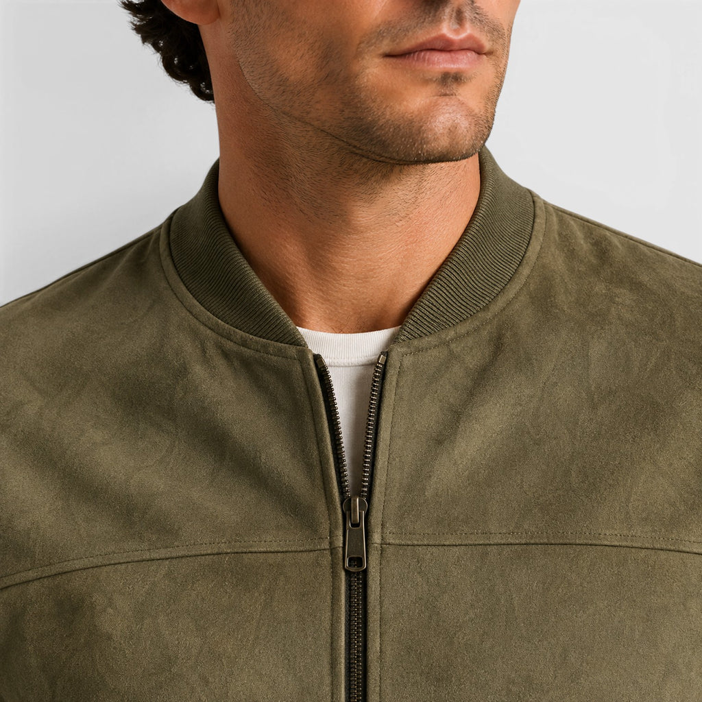 Monvaline | Men’s Suede Zip-Up Jacket - Relaxed Fit Casual Outerwear