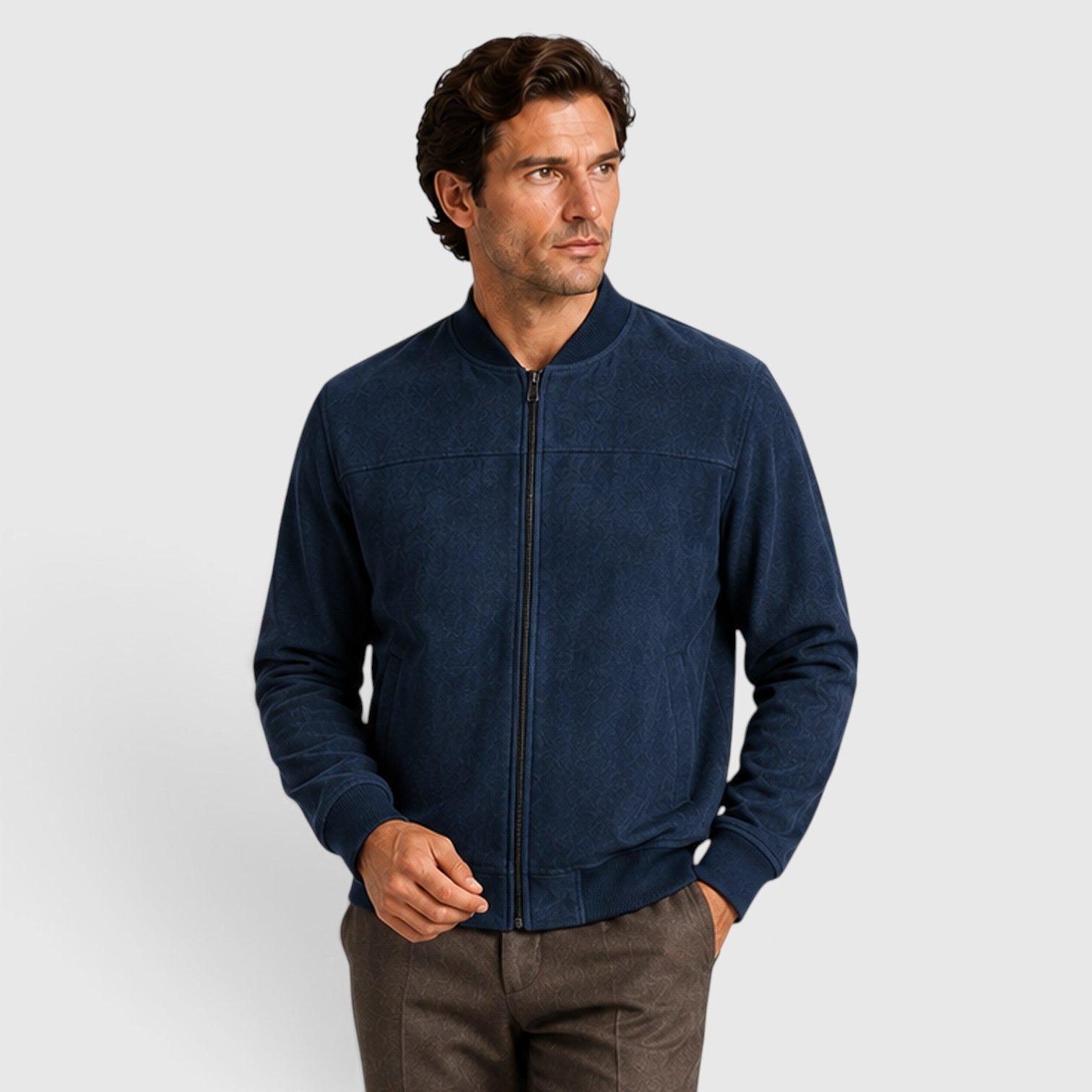 Monvaline | Men’s Suede Zip-Up Jacket - Relaxed Fit Casual Outerwear