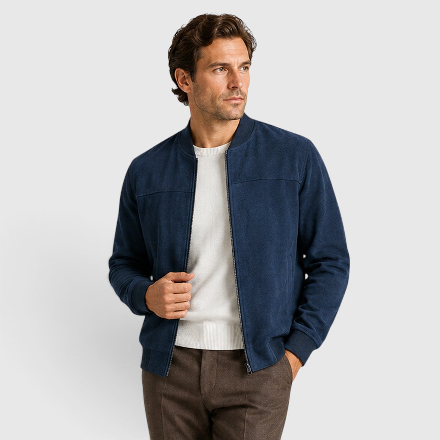 Monvaline | Men’s Suede Zip-Up Jacket - Relaxed Fit Casual Outerwear