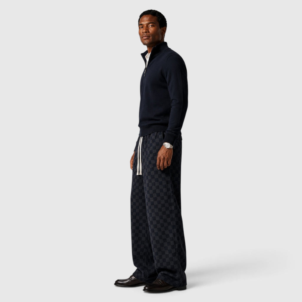 Monvaline | Men’s Textured Checkered Wide Leg Sweatpants – Relaxed Fit
