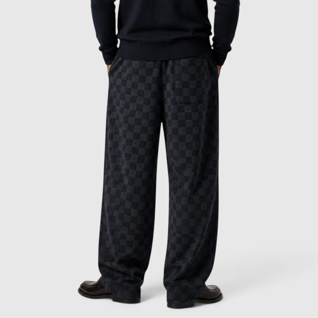 Monvaline | Men’s Textured Checkered Wide Leg Sweatpants – Relaxed Fit