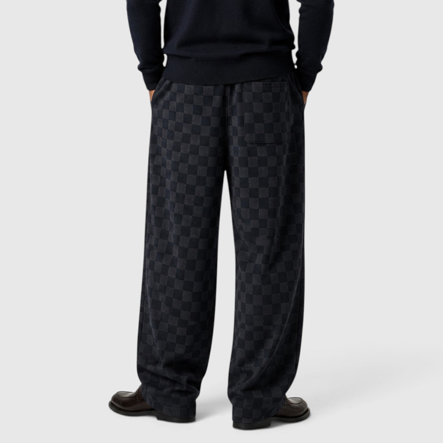Monvaline | Men’s Textured Checkered Wide Leg Sweatpants – Relaxed Fit