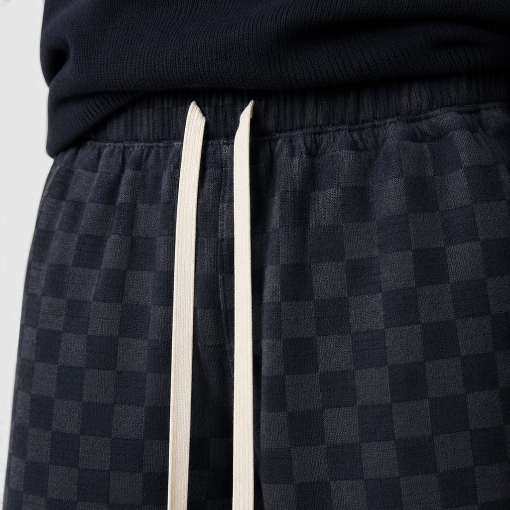 Monvaline | Men’s Textured Checkered Wide Leg Sweatpants – Relaxed Fit