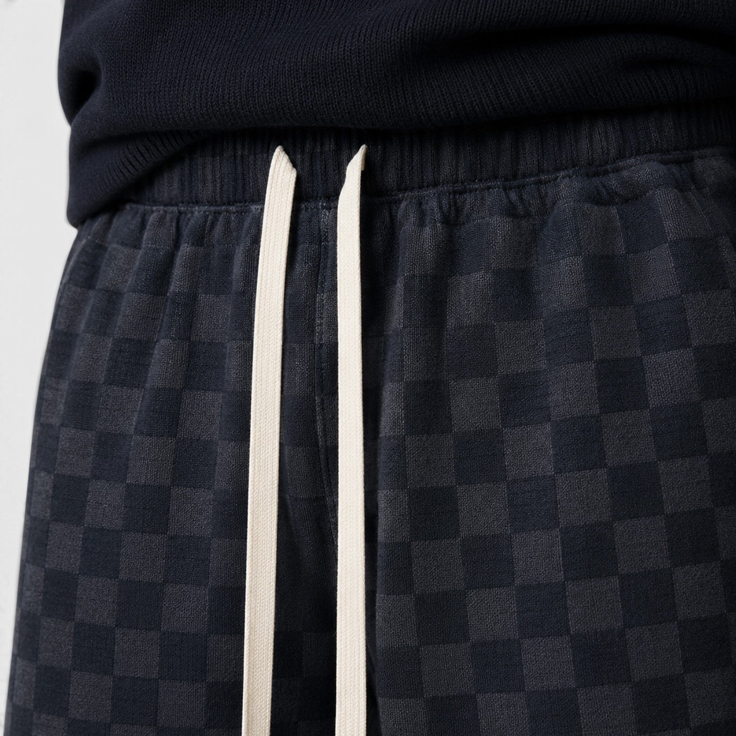Monvaline | Men’s Textured Checkered Wide Leg Sweatpants – Relaxed Fit