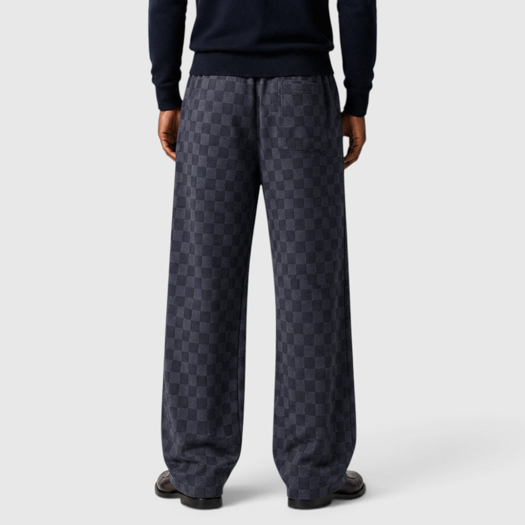 Monvaline | Men’s Textured Checkered Wide Leg Sweatpants – Relaxed Fit