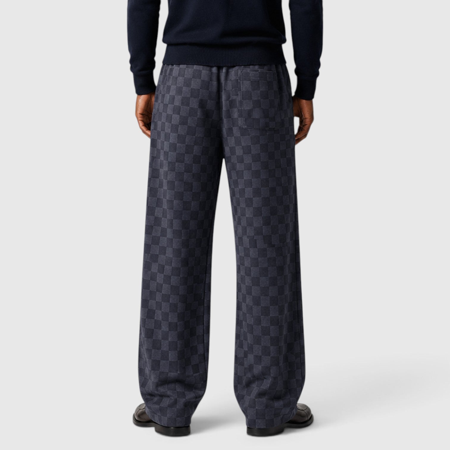 Monvaline | Men’s Textured Checkered Wide Leg Sweatpants – Relaxed Fit