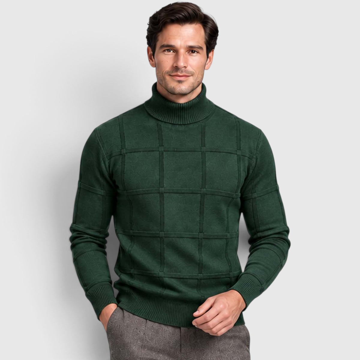 Monvaline | Men’s Textured Mock Neck Sweater Slim Fit Smart Casual