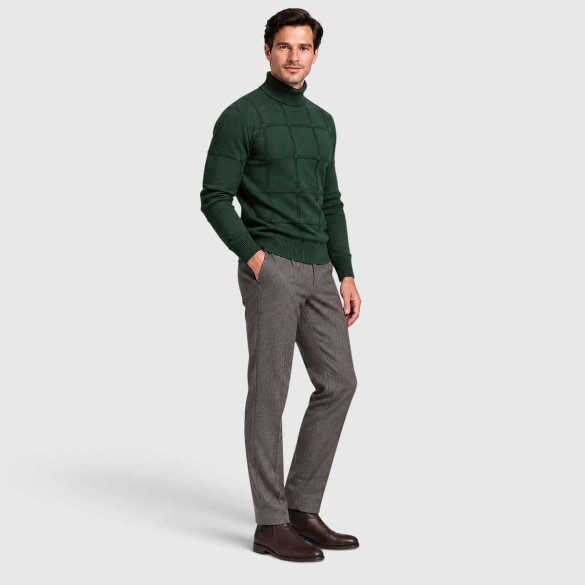 Monvaline | Men’s Textured Mock Neck Sweater Slim Fit Smart Casual